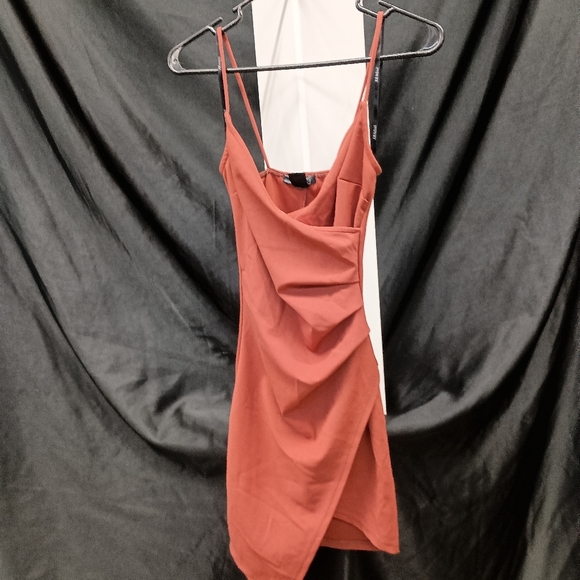 Rust Orange Draped Mini Dress - Picture 10 of 16